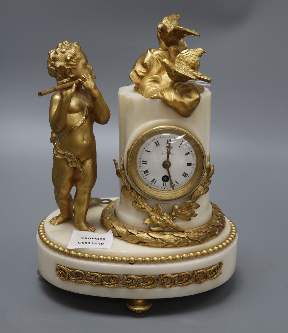 A French ormolu and marble timepiece, height 27cm